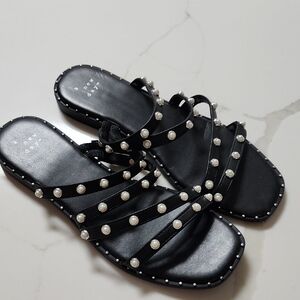 Black Pearl-Studded Women's Sandals